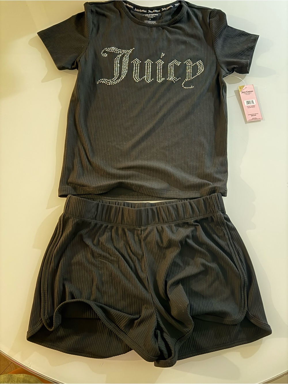 Juicy Couture S Black Rhinestone Logo Tee & Shorts Pajama Set